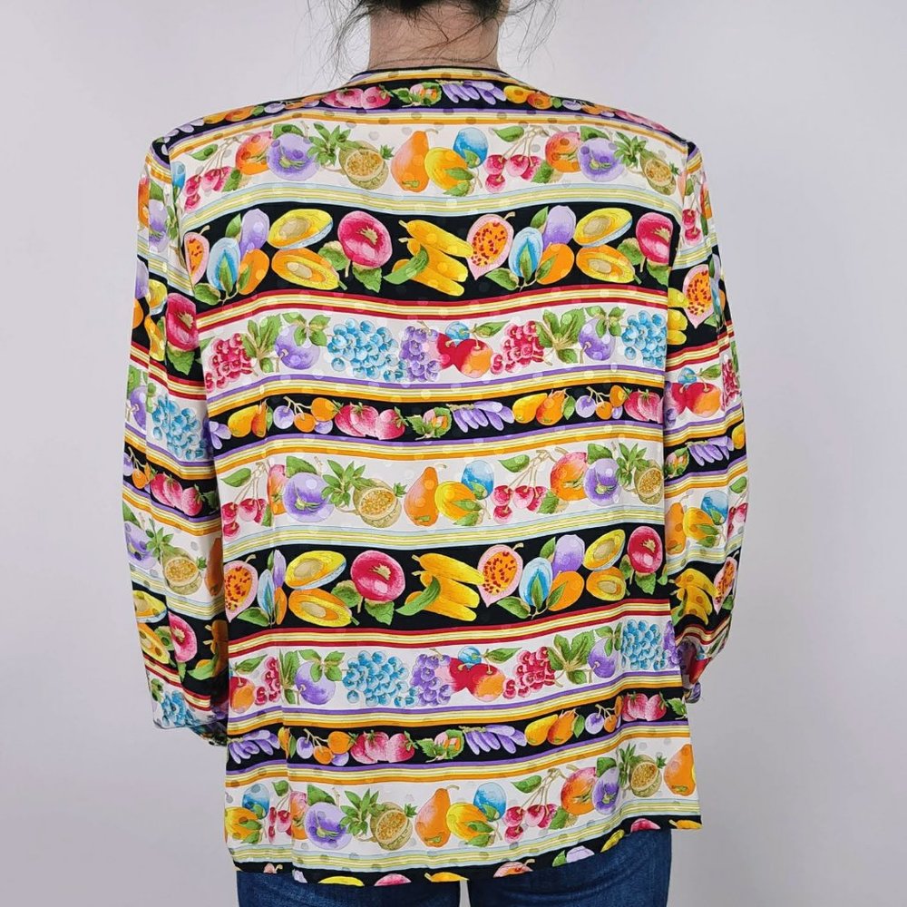 Vintage Maggy London 100% Silk Fruit Print Blouse - Picture 3 of 5